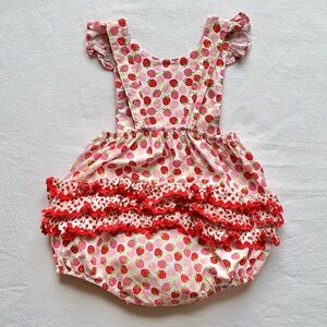Southern Sunshine Kids Strawberry Print 100% Cotton Ruffled Bubble Romper 24M